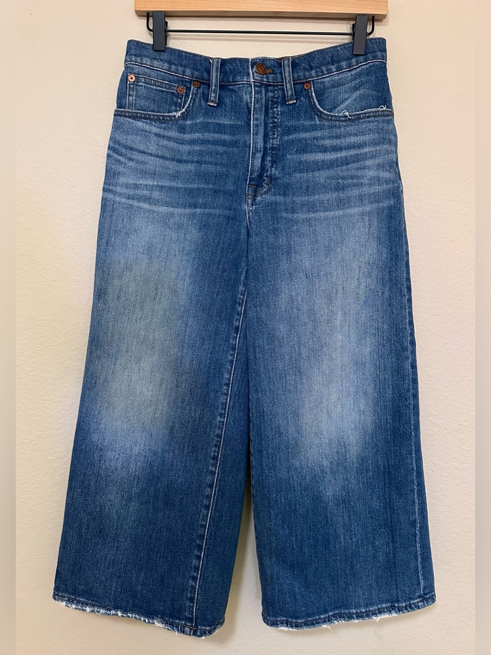 Madewell Wide Leg Crop Jeans Blue Denim High Rise Culottes Women’s Sz 27 Preppy - Picture 1 of 10